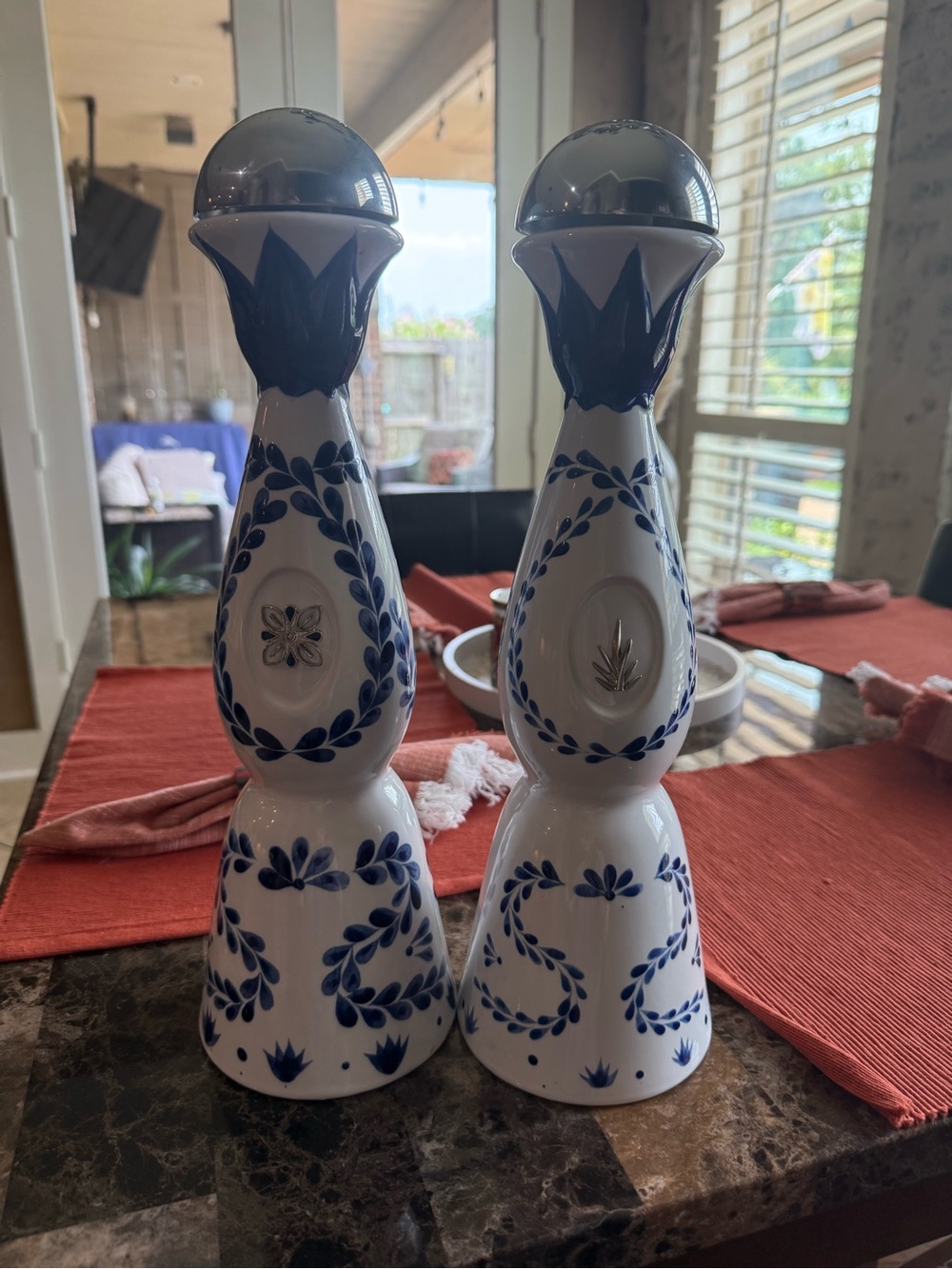 Blue and White Decorative Ceramic Candlesticks - Brand! 750ml Tequila Azul
